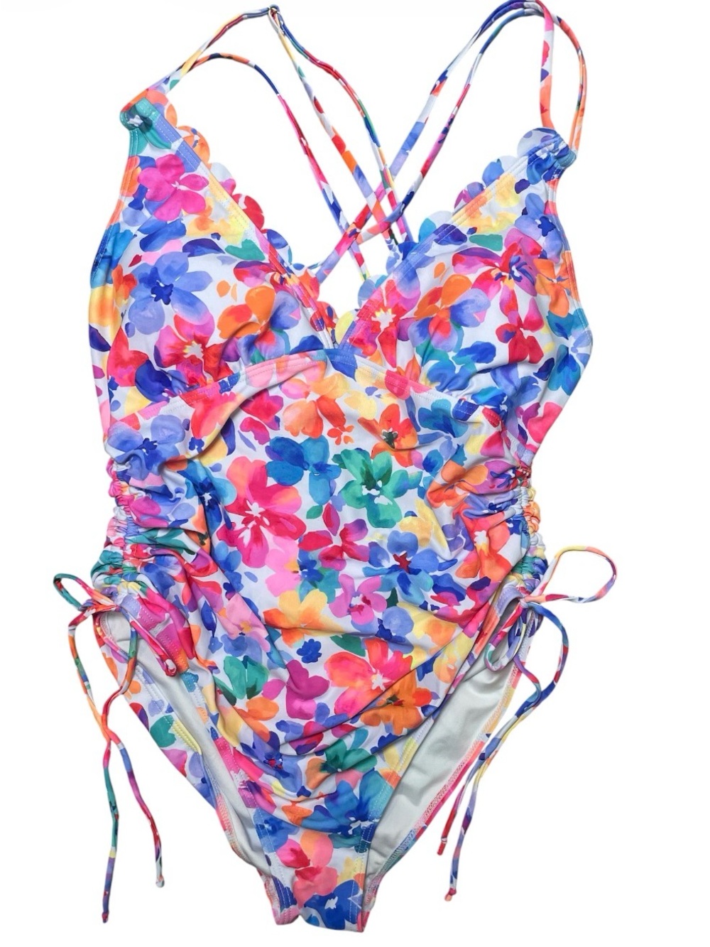 Daci floral one piece ruched sides adjustable straps size large
